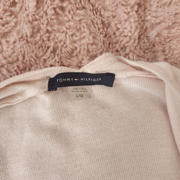 Tommy Hilfiger Women L Open Front Cardigan Pink Scalloped Lace Hem Sweater Boho - Picture 14 of 14